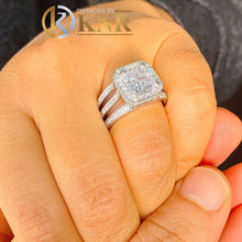 Load image into Gallery viewer, Princess Cut And Round Cut Sides Diamonds Engagement Ring Prong Set Halo IGI Certified Triple Shank Style 14k Solid White Gold 2.80ctw F-VS2
