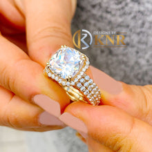 Load image into Gallery viewer, Cushion Cut Moissanite And Round Cut Sides Cvd Diamond Engagement Ring And Two Matching Bands Bridal Halo Ring 14k Solid Yellow Gold 6.80ctw
