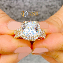 Load image into Gallery viewer, Cushion Cut Moissanite And Round Cut Sides Cvd Diamond Engagement Ring And Two Matching Bands Bridal Halo Ring 14k Solid Yellow Gold 6.80ctw
