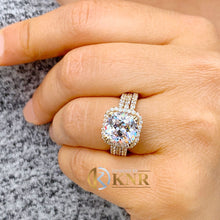 Load image into Gallery viewer, Cushion Cut Moissanite And Round Cut Sides Cvd Diamond Engagement Ring And Two Matching Bands Bridal Halo Ring 14k Solid Yellow Gold 6.80ctw
