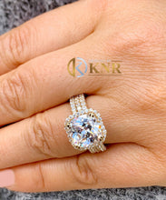 Load image into Gallery viewer, Cushion Cut Moissanite And Round Cut Sides Cvd Diamond Engagement Ring And Two Matching Bands Bridal Halo Ring 14k Solid Yellow Gold 6.80ctw

