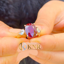 Load image into Gallery viewer, Oval Cut Ruby And CVD Pear Shape Diamonds Engagement Ring 14k Solid Yellow Gold Brisal Ring Prong Set Right Hand Ring Wedding Ring 5.00ctw
