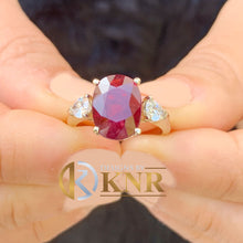 Load image into Gallery viewer, Oval Cut Ruby And CVD Pear Shape Diamonds Engagement Ring 14k Solid Yellow Gold Brisal Ring Prong Set Right Hand Ring Wedding Ring 5.00ctw
