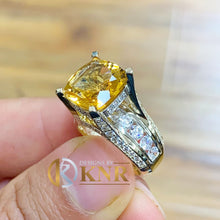 Load image into Gallery viewer, Cushion Cut Natural Yellow Citrine and Round cut Sides Natural Diamonds Engagement Ring 14K Solid Yellow And White Gold Right Hand Ring 4.80
