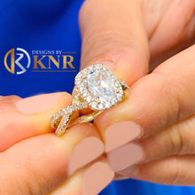 Load image into Gallery viewer, GIA Certified Natutral Cushion Cut And Round Cut Sides Diamond Engagement Ring Halo Bridal Ring 14k Solid Yellow Gold Wedding Ring 2.10ctw
