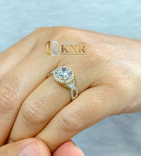 Load image into Gallery viewer, Round Cut Moissanite And Natural Round Cut Sides Diamond Engagement Ring Halo Style Wedding Ring 14k Solid Yellow Gold Bridal Ring 2.00ctw
