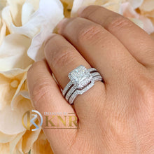 Load image into Gallery viewer, Princess Cut And Round Cut Sides Diamond Engagement Ring And Band Bridal Wedding Halo IGI Certified 14K Solid And Heavy White Gold 2.50ctw
