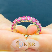 Load image into Gallery viewer, Round Cut Ruby Eternity Band Set In 14K Solid Yellow Gold Wedding Band Prong Set Anniversary Band Women's Bridal Ruby Band Gift 4.00ctw
