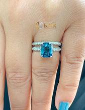 Load image into Gallery viewer, 14k solid white gold cushion cut blue sapphire and natural diamonds engagement ring halo, bridal, wedding, anniversary 5.00CT
