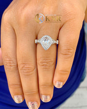 Load image into Gallery viewer, Pear Shape Moissanite and Round Cut Sides Engagement Ring Bezel Set Wedding Ring Halo Bridal Ring Antique Style 14k Solid White Gold 1.85ctw
