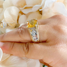 Load image into Gallery viewer, Cushion Cut Natural Yellow Citrine and Round cut Natural Diamonds Engagement Wedding Ring 14K Yellow And White Gold Right Hand Ring 4.80ctw
