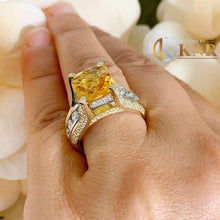Load image into Gallery viewer, Cushion Cut Natural Yellow Citrine and Round cut Natural Diamonds Engagement Wedding Ring 14K Yellow And White Gold Right Hand Ring 4.80ctw
