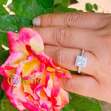 Load image into Gallery viewer, Princess Cut Moissanite and Natural Round Cut Diamond Engagement Ring Set In 14k Solid White Gold Wedding Ring Halo Style Bridal Ring 1.70ct
