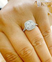 Load image into Gallery viewer, Cushion Cut Moissanite and Round Cut Sides Cvd Diamond Engagement Ring Split Shank Style Double Halo Wedding Ring Halo Bridal Ring 1.80
