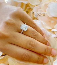 Load image into Gallery viewer, Elongated Cushion Cut Moissanite And Round Cut Sides Engagement Ring In 14k Solid White Gold Bridal Ring Minimalist Wedding Ring 5.25ctw
