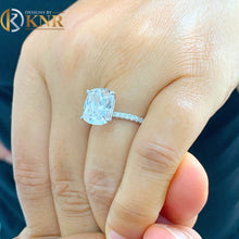 Load image into Gallery viewer, Cushion Cut Moissanite And Round Cut Sides Natural Diamonds Engagement Ring Minimalist Wedding Ring 14k Solid White Gold Bridal Ring 5.25ctw
