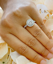 Load image into Gallery viewer, GIA Certified Round Cut Natural Diamonds Engagement Ring And Two Matching Bands Halo Bezel Set Wedding Bridal Set 14k Solid White Gold 1.05
