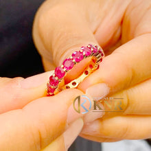 Load image into Gallery viewer, Round Cut Ruby Eternity Band Set In 14K Solid Yellow Gold Wedding Band Prong Set Anniversary Band Women's Bridal Ruby Band Gift 4.00ctw
