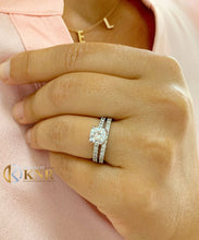 Load image into Gallery viewer, GIA Certified Cushion And Round Cut Sides Natural Diamond Engagement Ring And Band Halo Bridal Wedding Bridal Set 14k Solid White Gold 1.50

