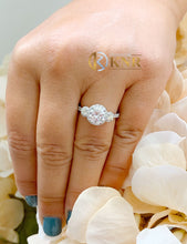 Load image into Gallery viewer, Round Cut Moissanite Engagement Ring Three Stone Style And Round Cut Sides Natural Diamonds 14k Solid White Gold Wedding Bridal Ring 2.15ctw
