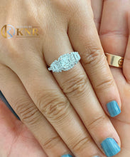 Load image into Gallery viewer, Asscher Cut Moissanite And Round And Emerald Cut Sides Engagement Ring Halo Style Bridal Ring In 14k Solid White Gold Wedding Ring 2.50ctw
