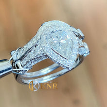 Load image into Gallery viewer, GIA Certified Natural Pear Shape And Round Cut Diamonds Engagement ring And Band Bezel Set Antique Style 14K Solid And Heavy White Gold 2.50
