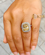 Load image into Gallery viewer, Fancy Yellow Cushion Simulated And Round Cut Cvd Diamond Engagement Ring Halo Right Hand Ring Women's Wedding Ring 14k Solid White Gold 5.70
