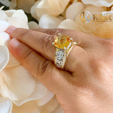 Load image into Gallery viewer, Cushion Cut Natural Yellow Citrine and Round cut Natural Diamonds Engagement Wedding Ring 14K Yellow And White Gold Right Hand Ring 4.80ctw
