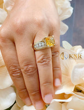 Load image into Gallery viewer, Cushion Cut Natural Yellow Citrine and Round cut Natural Diamonds Engagement Wedding Ring 14K Yellow And White Gold Right Hand Ring 4.80ctw
