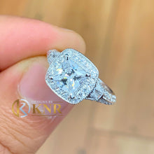 Load image into Gallery viewer, Princess Cut Moissanite and Round Cut Sides Engagement Ring Halo Deco Antique Style 14k Solid White Gold Bridal Wedding Prong Set 1.90ctw
