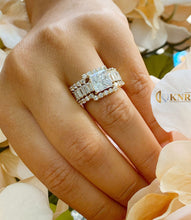 Load image into Gallery viewer, Princess Center And Emerald Baguettes and Round Cut Sides Moissanite Engagement Ring And Two Bands 14k Solid Yellow Gold Wedding Set 5.00ctw
