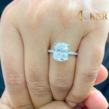Load image into Gallery viewer, Elongated Cushion Cut Moissanite And Round Cut Sides Engagement Ring In 14k Solid White Gold Bridal Ring Minimalist Wedding Ring 5.25ctw
