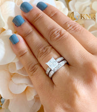 Load image into Gallery viewer, Princess Cut Moissanite And Cvd Sides Diamond Engagement Ring And Matching Band Wedding Set 14k Solid White Gold Women's Bridal Set 3.70ctw
