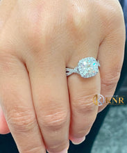 Load image into Gallery viewer, Cushion Cut Moissanite And Round Cut Sides Engagement Ring In 14k Solid White Gold Bridal Ring Halo Wedding Ring Twist Band Style 2.65ctw

