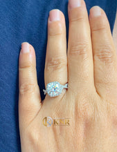 Load image into Gallery viewer, Cushion Cut And Round Cut Sides Diamond Engagement Ring IGI Certified 14k Solid White Gold Bridal Ring Halo Twisted Shank Wedding Ring 2.65
