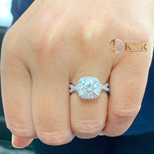 Load image into Gallery viewer, Cushion Cut And Round Cut Sides Diamond Engagement Ring IGI Certified 14k Solid White Gold Bridal Ring Halo Twisted Shank Wedding Ring 2.65
