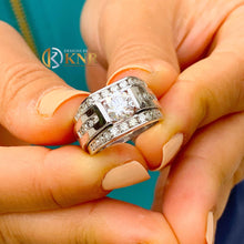 Load image into Gallery viewer, Round Cut Moissanite Engagement Ring Two Matching Bands Tension Set Ring Bridal Set 14k Solid And Heavy White Gold Wedding Set 2.50ctw
