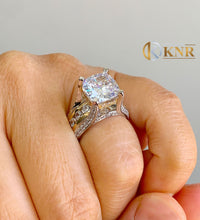 Load image into Gallery viewer, Cushion Cut Moissanite And Round Cut Engagement Ring Inner Halo Bridal Ring For Her Set In 14k Solid White And Yellow Gold Wedding Ring 6.50
