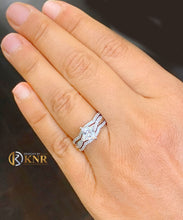 Load image into Gallery viewer, Princess Cut Moissanite and Round Cut Sides Engagement Ring And Two Stackable Bands Set In 14k Solid White Gold Wedding Bridal Set 1.70ctw

