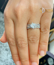 Load image into Gallery viewer, Princess Cut Moissanite and Round Cut Sides Engagement Ring And Two Stackable Bands Set In 14k Solid White Gold Wedding Bridal Set 1.70ctw
