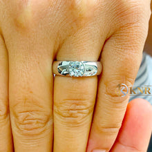 Load image into Gallery viewer, Round Cut Moissanite Semi Bezel Set Engagement Ring Solitaire Set In 14K Solid And Heavy White Gold Wedding Ring Women's Bridal Ring 0.90ct
