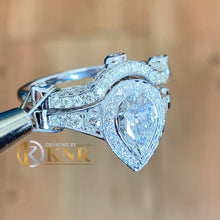 Load image into Gallery viewer, GIA Certified Natural Pear Shape And Round Cut Diamonds Engagement ring And Band Bezel Set Antique Style 14K Solid And Heavy White Gold 2.50
