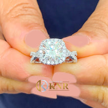 Load image into Gallery viewer, Cushion Cut And Round Cut Sides Diamond Engagement Ring IGI Certified 14k Solid White Gold Bridal Ring Halo Twisted Shank Wedding Ring 2.65

