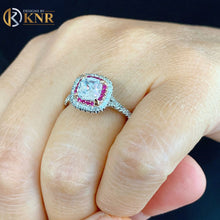 Load image into Gallery viewer, Cushion Cut Moissanite And Round Cut Ruby Sides Engagement Ring Women's Bridal Ring Double Halo Wedding Ring 14k Solid White Gold 2.20Ctw
