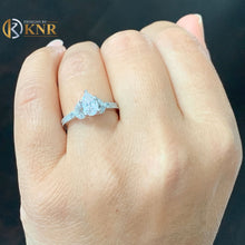 Load image into Gallery viewer, Pear Shape Moissanite And Round Cut Sides Engagement Ring 14k Solid White Gold Bridal Ring Halo Antique Filigree Style Wedding Ring 1.20ctw
