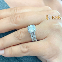 Load image into Gallery viewer, Cushion Cut And Round Cut Sides Diamond Engagement Ring And Two Matching Bands IGI Certified 14k Solid White Gold Wedding Set 3.50ct F-VS2
