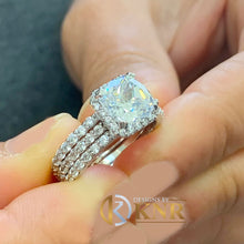 Load image into Gallery viewer, Cushion Cut And Round Cut Sides Diamond Engagement Ring And Two Matching Bands IGI Certified 14k Solid White Gold Wedding Set 3.50ct F-VS2
