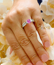 Load image into Gallery viewer, Oval Shape Natural Pink Sapphire Ring And Round Cut Natural Diamonds Ring Semi Tension Set Ring 14K Solid White Gold Engagement Ring 1.75ctw
