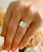 Load image into Gallery viewer, Radiant Cut Moissanite Engagement Ring Women's Solitaire Bridal Four Prong Set 14k Solid Yellow Gold Wedding Ring Filigree Edging Style 3.50
