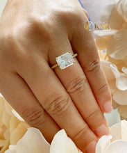 Load image into Gallery viewer, Radiant Cut Moissanite Engagement Ring Women's Solitaire Bridal Four Prong Set 14k Solid Yellow Gold Wedding Ring Filigree Edging Style 3.50

